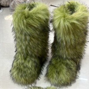 Lime Green Faux Fur Boot